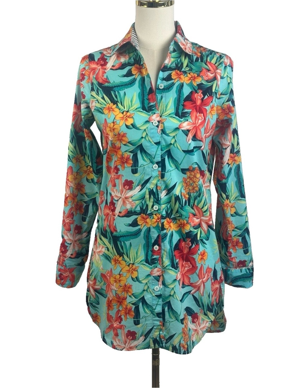 Tommy Bahama Women Floriana Boyfriend Shirt dress coverup Button 100% Cotton sm